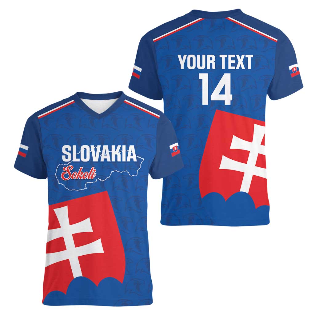 Custom Slovakia Football Women V-Neck T-Shirt Come On Sokoli Falcon Pattern