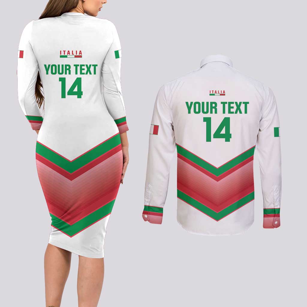 Custom Italy Football Couples Matching Long Sleeve Bodycon Dress and Long Sleeve Button Shirt Go Gli Azzurri Italian Wolf