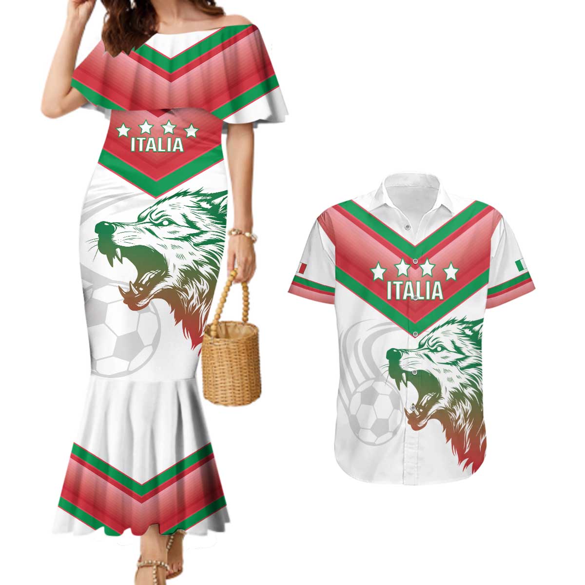 Custom Italy Football Couples Matching Mermaid Dress and Hawaiian Shirt Go Gli Azzurri Italian Wolf