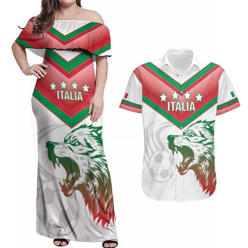 Custom Italy Football Couples Matching Off Shoulder Maxi Dress and Hawaiian Shirt Go Gli Azzurri Italian Wolf