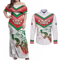 Custom Italy Football Couples Matching Off Shoulder Maxi Dress and Long Sleeve Button Shirt Go Gli Azzurri Italian Wolf