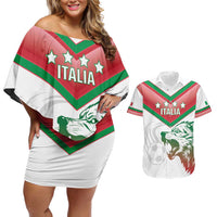 Custom Italy Football Couples Matching Off Shoulder Short Dress and Hawaiian Shirt Go Gli Azzurri Italian Wolf