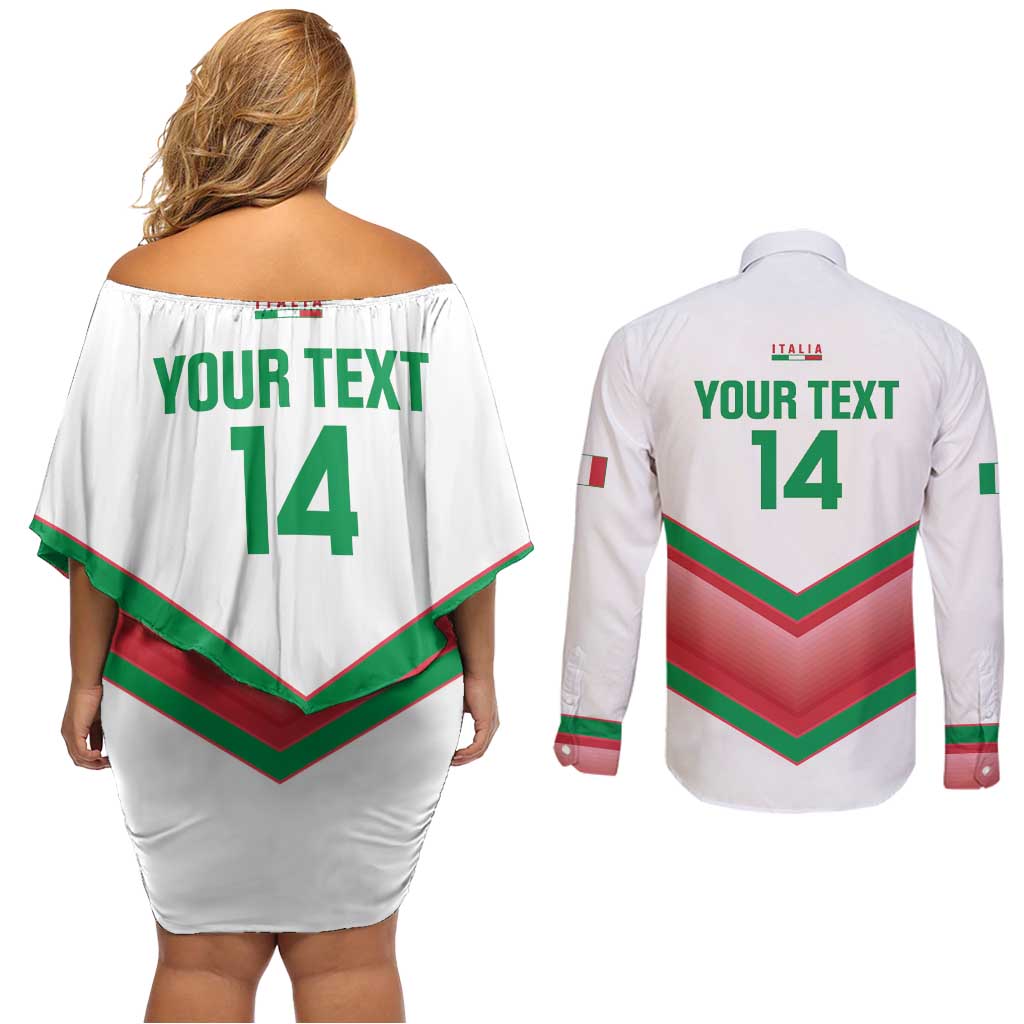 Custom Italy Football Couples Matching Off Shoulder Short Dress and Long Sleeve Button Shirt Go Gli Azzurri Italian Wolf