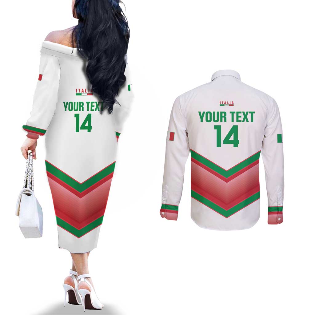 Custom Italy Football Couples Matching Off The Shoulder Long Sleeve Dress and Long Sleeve Button Shirt Go Gli Azzurri Italian Wolf