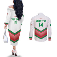 Custom Italy Football Couples Matching Off The Shoulder Long Sleeve Dress and Long Sleeve Button Shirt Go Gli Azzurri Italian Wolf