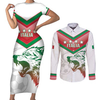 Custom Italy Football Couples Matching Short Sleeve Bodycon Dress and Long Sleeve Button Shirt Go Gli Azzurri Italian Wolf