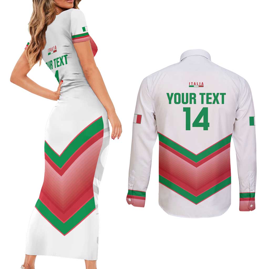 Custom Italy Football Couples Matching Short Sleeve Bodycon Dress and Long Sleeve Button Shirt Go Gli Azzurri Italian Wolf