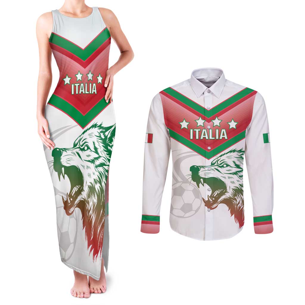 Custom Italy Football Couples Matching Tank Maxi Dress and Long Sleeve Button Shirt Go Gli Azzurri Italian Wolf