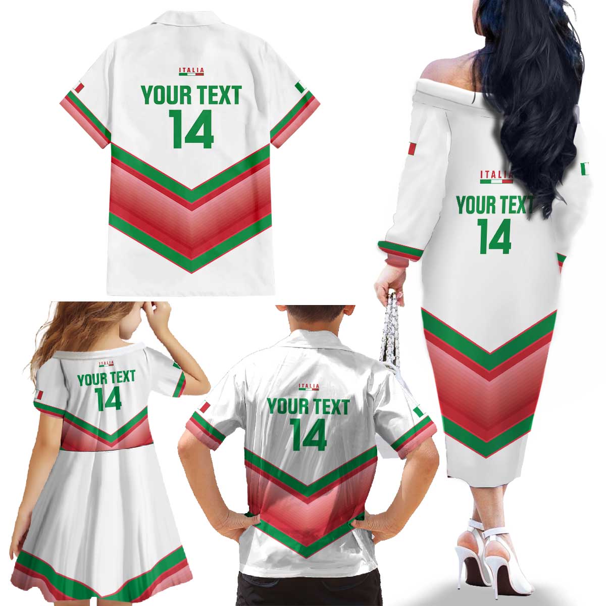 Custom Italy Football Family Matching Off The Shoulder Long Sleeve Dress and Hawaiian Shirt Go Gli Azzurri Italian Wolf