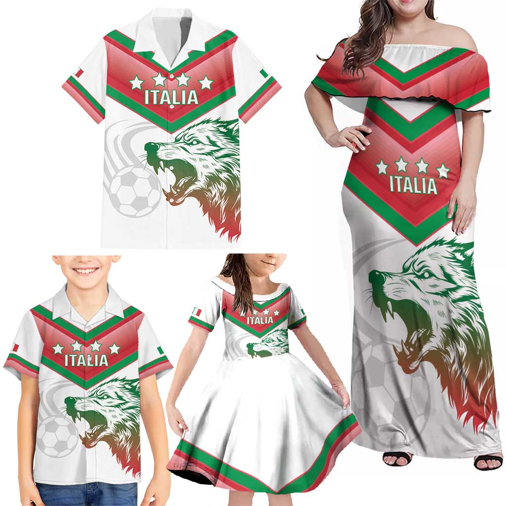 Custom Italy Football Family Matching Off Shoulder Maxi Dress and Hawaiian Shirt Go Gli Azzurri Italian Wolf