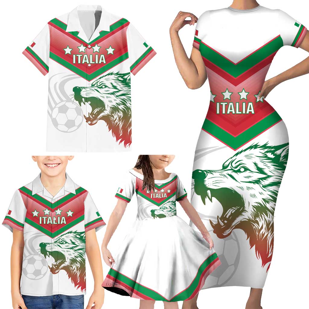 Custom Italy Football Family Matching Short Sleeve Bodycon Dress and Hawaiian Shirt Go Gli Azzurri Italian Wolf