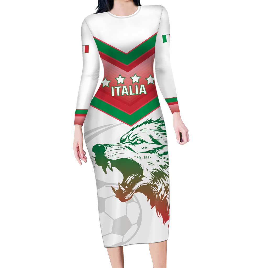 Custom Italy Football Long Sleeve Bodycon Dress Go Gli Azzurri Italian Wolf