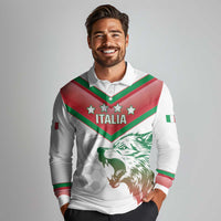 Custom Italy Football Long Sleeve Polo Shirt Go Gli Azzurri Italian Wolf