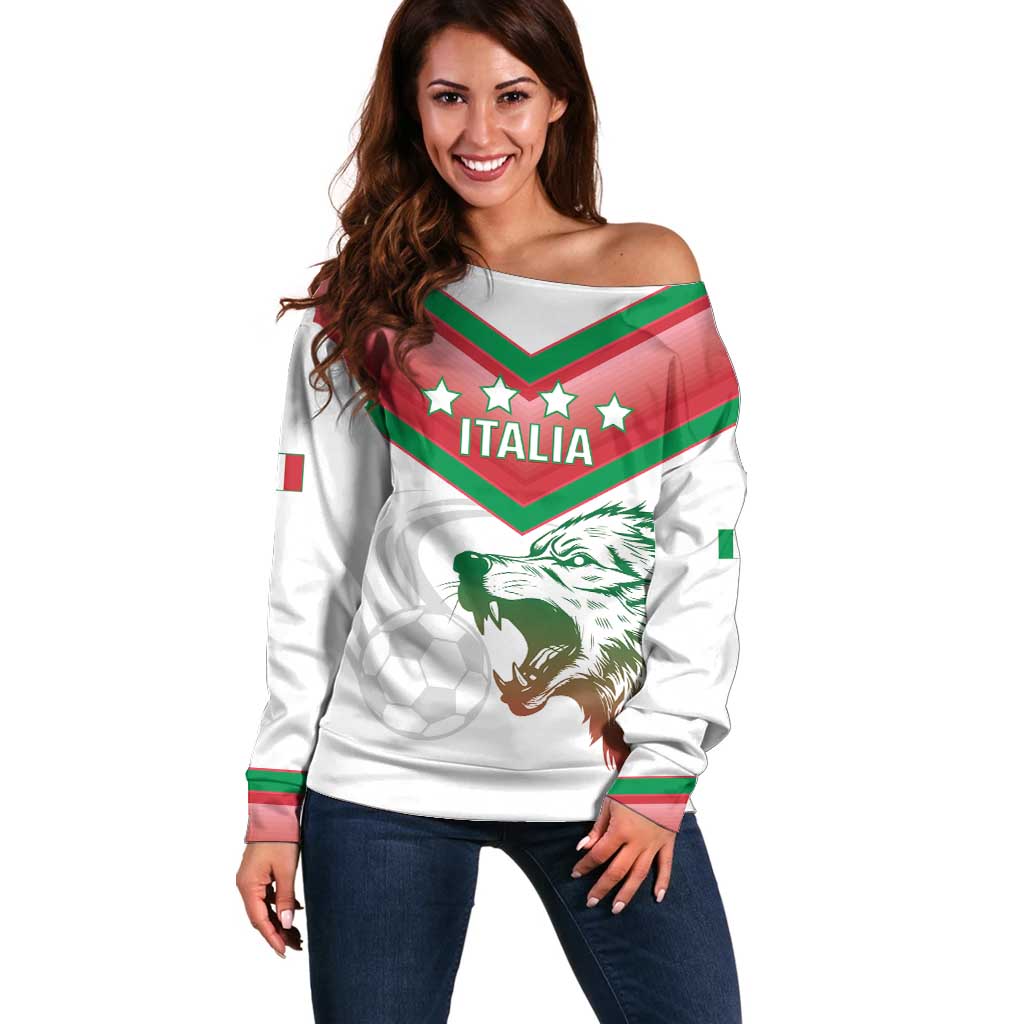 Custom Italy Football Off Shoulder Sweater Go Gli Azzurri Italian Wolf