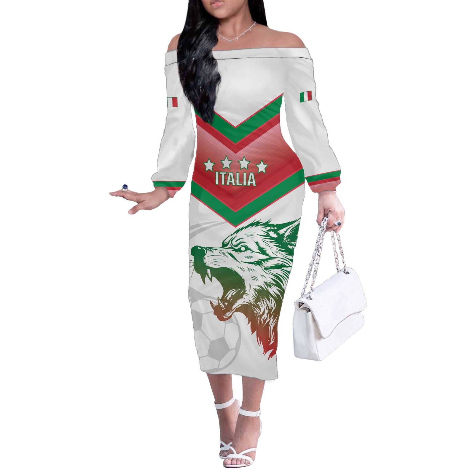 Custom Italy Football Off The Shoulder Long Sleeve Dress Go Gli Azzurri Italian Wolf