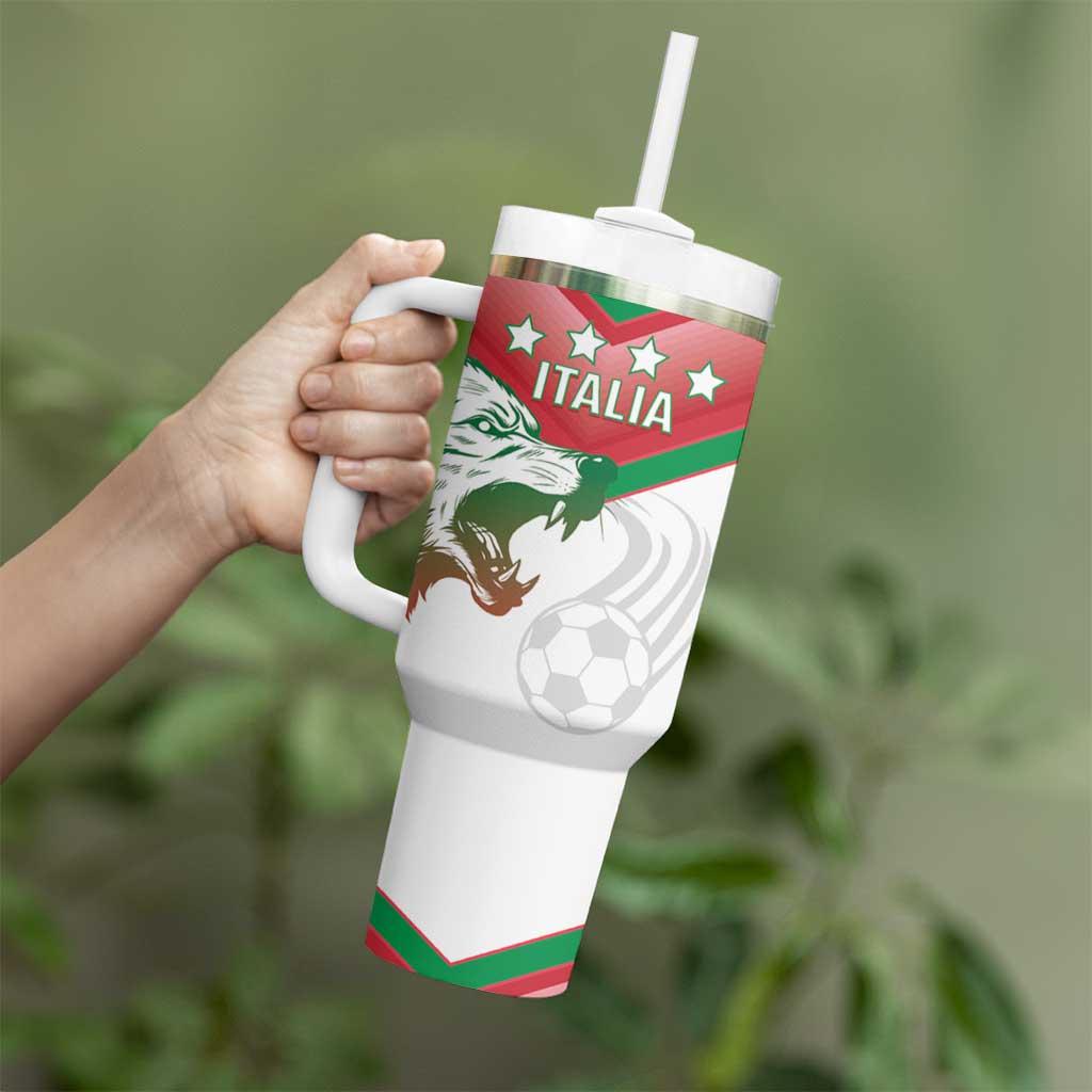 Custom Italy Football Tumbler With Handle Go Gli Azzurri Italian Wolf