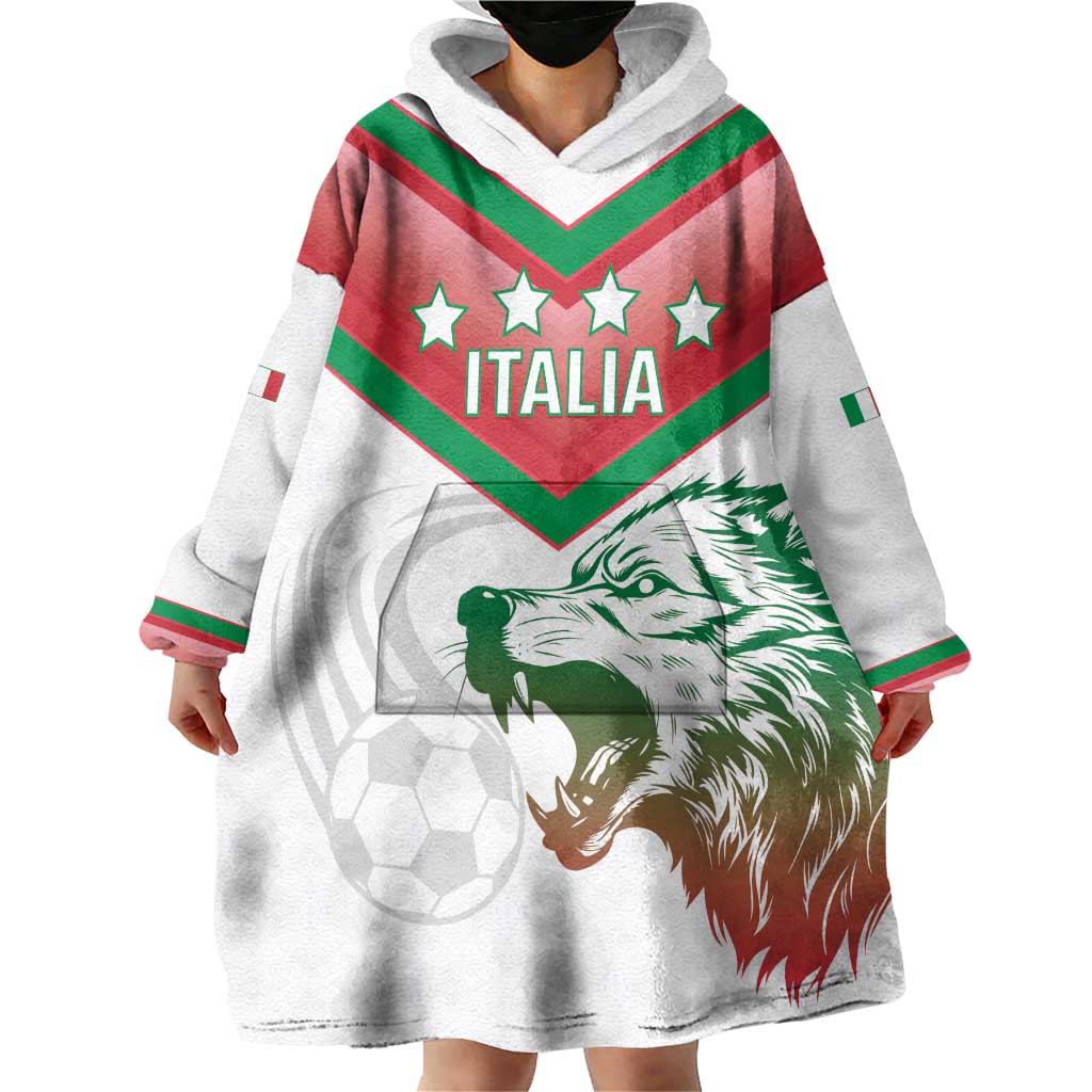Custom Italy Football Wearable Blanket Hoodie Go Gli Azzurri Italian Wolf