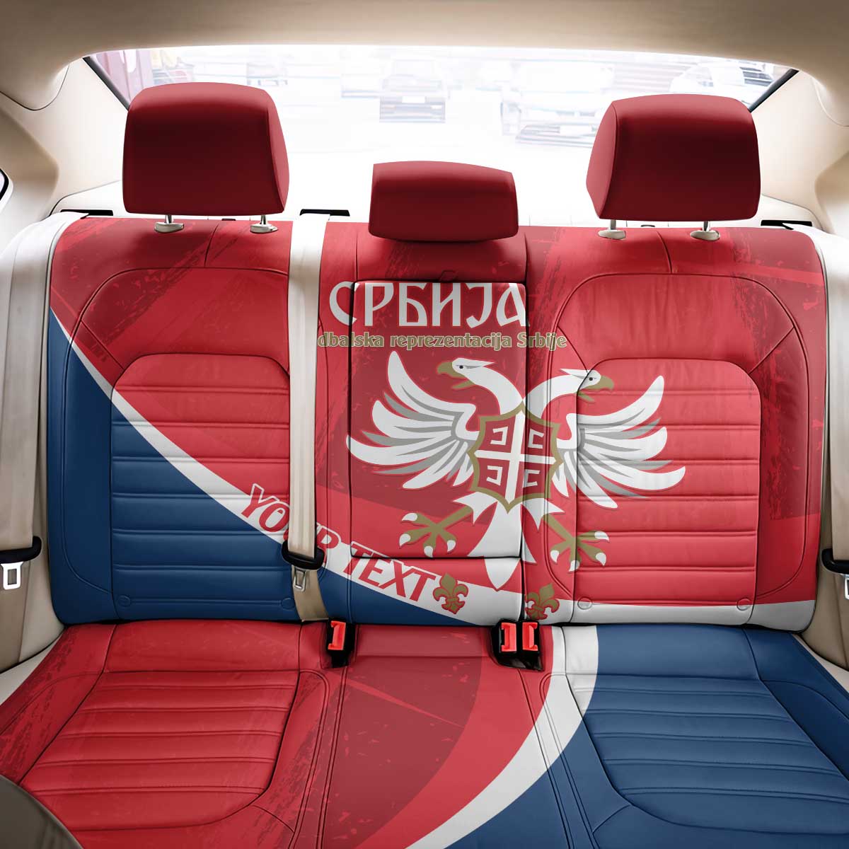 Custom Serbia Football Back Car Seat Cover Come On Ealges Coat Of Arms Style