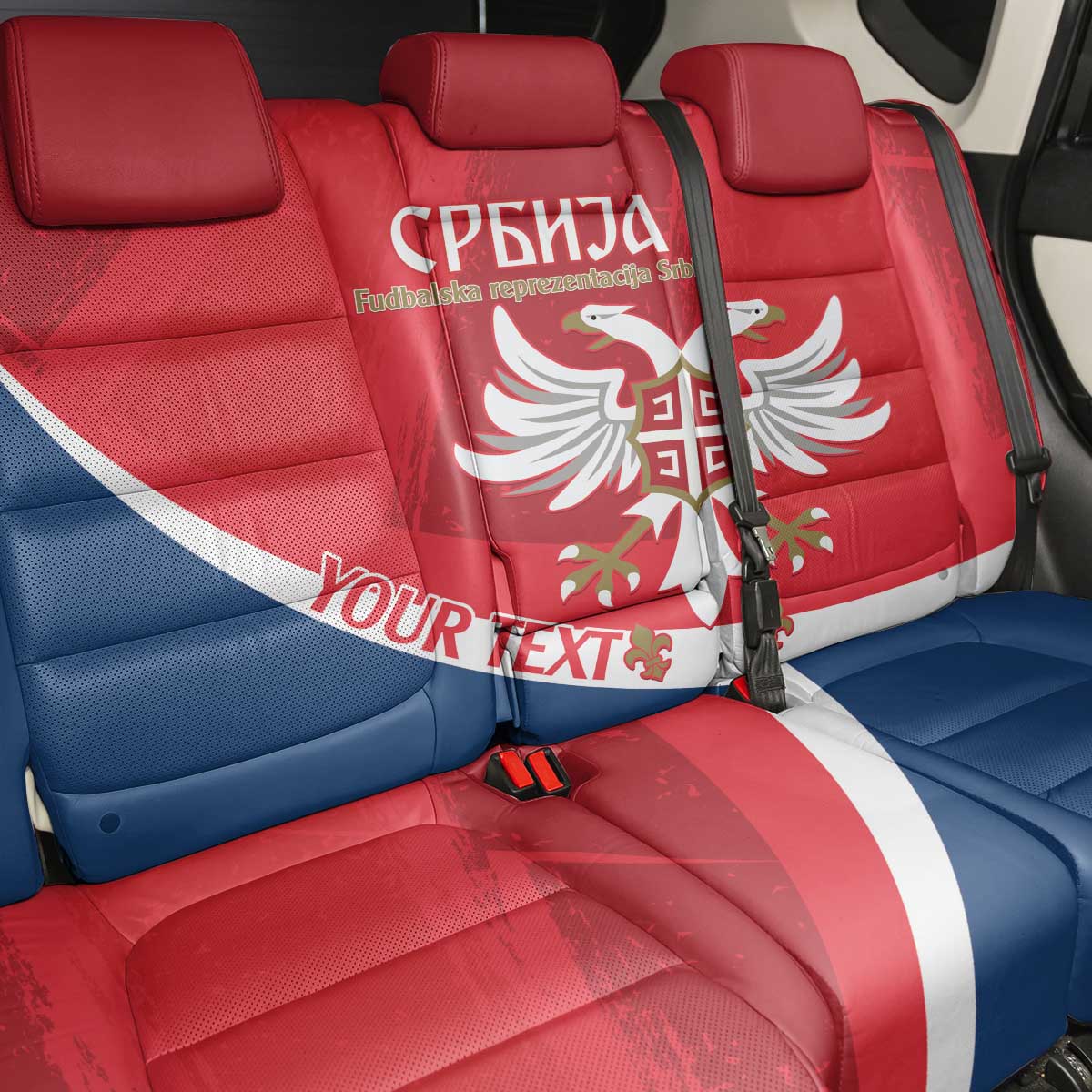 Custom Serbia Football Back Car Seat Cover Come On Ealges Coat Of Arms Style