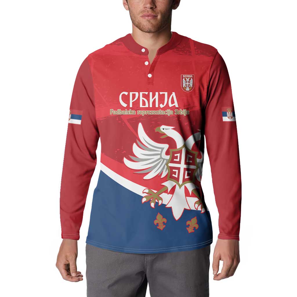 Custom Serbia Football Button Sweatshirt Come On Ealges Coat Of Arms Style