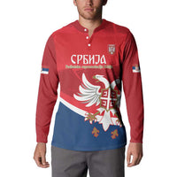 Custom Serbia Football Button Sweatshirt Come On Ealges Coat Of Arms Style