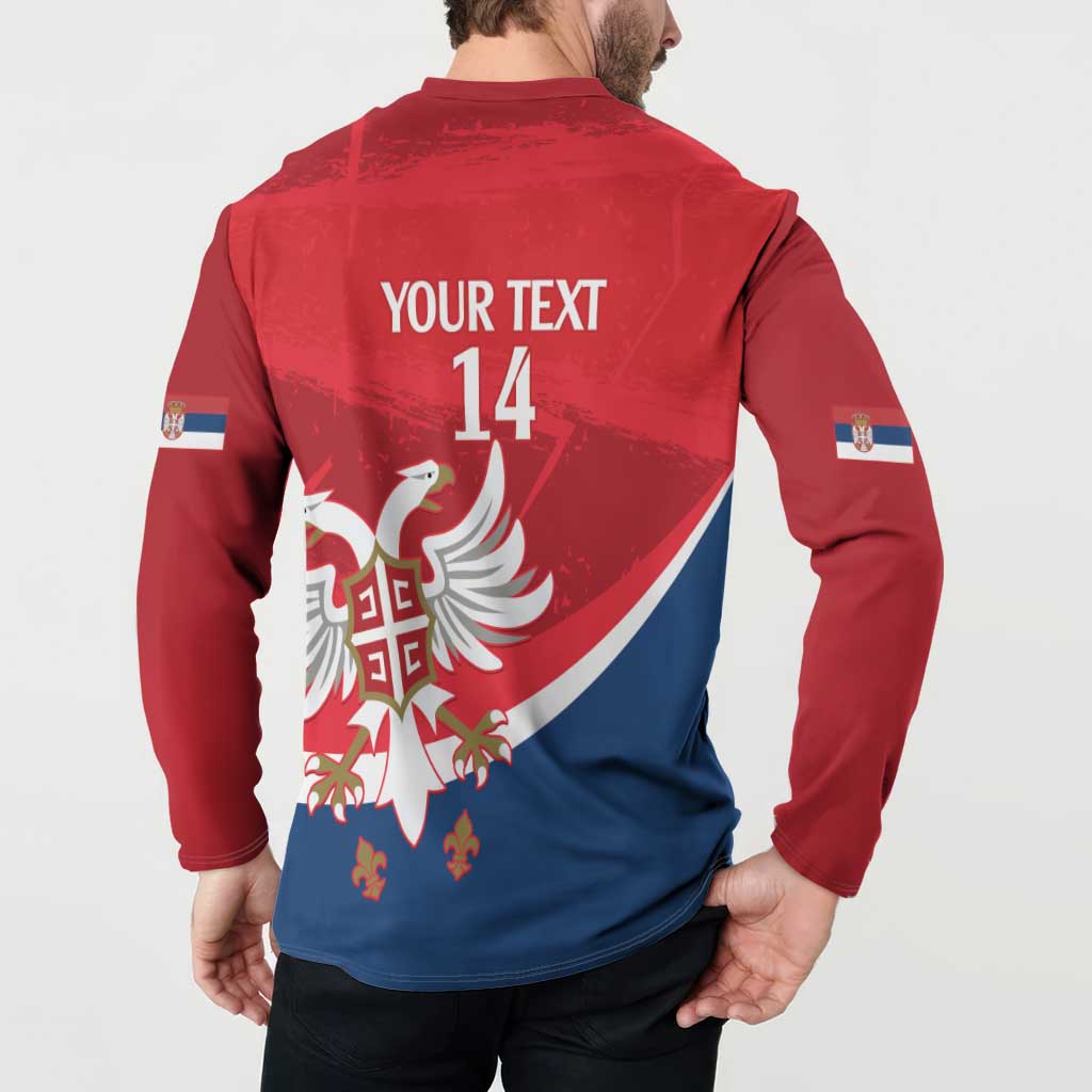 Custom Serbia Football Button Sweatshirt Come On Ealges Coat Of Arms Style