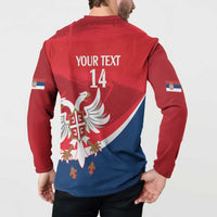 Custom Serbia Football Button Sweatshirt Come On Ealges Coat Of Arms Style