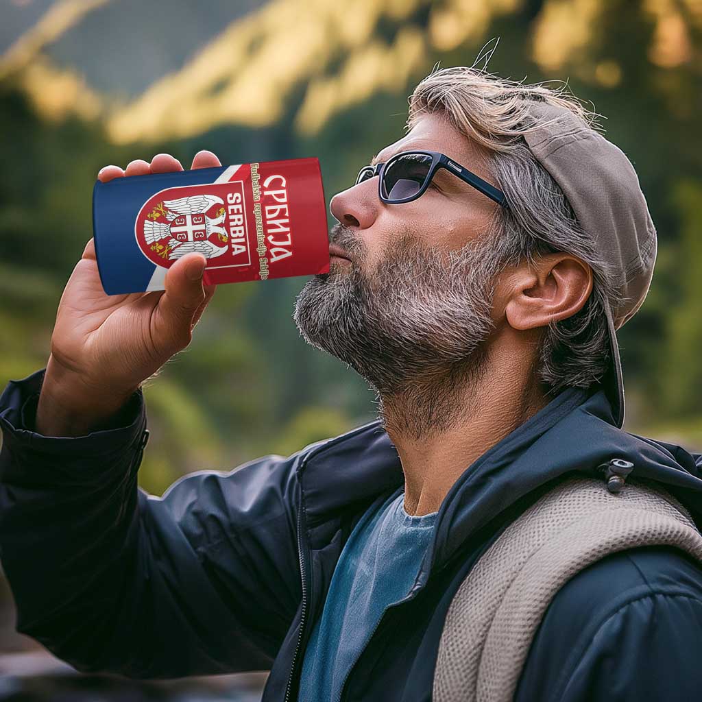 Custom Serbia Football 4 in 1 Can Cooler Tumbler Come On Ealges Coat Of Arms Style