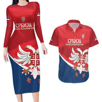 Custom Serbia Football Couples Matching Long Sleeve Bodycon Dress and Hawaiian Shirt Come On Ealges Coat Of Arms Style