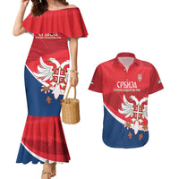 Custom Serbia Football Couples Matching Mermaid Dress and Hawaiian Shirt Come On Ealges Coat Of Arms Style