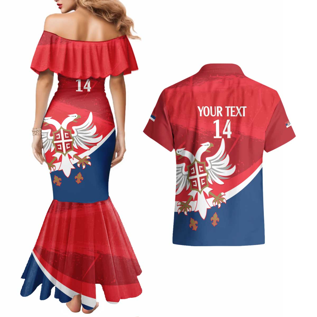 Custom Serbia Football Couples Matching Mermaid Dress and Hawaiian Shirt Come On Ealges Coat Of Arms Style