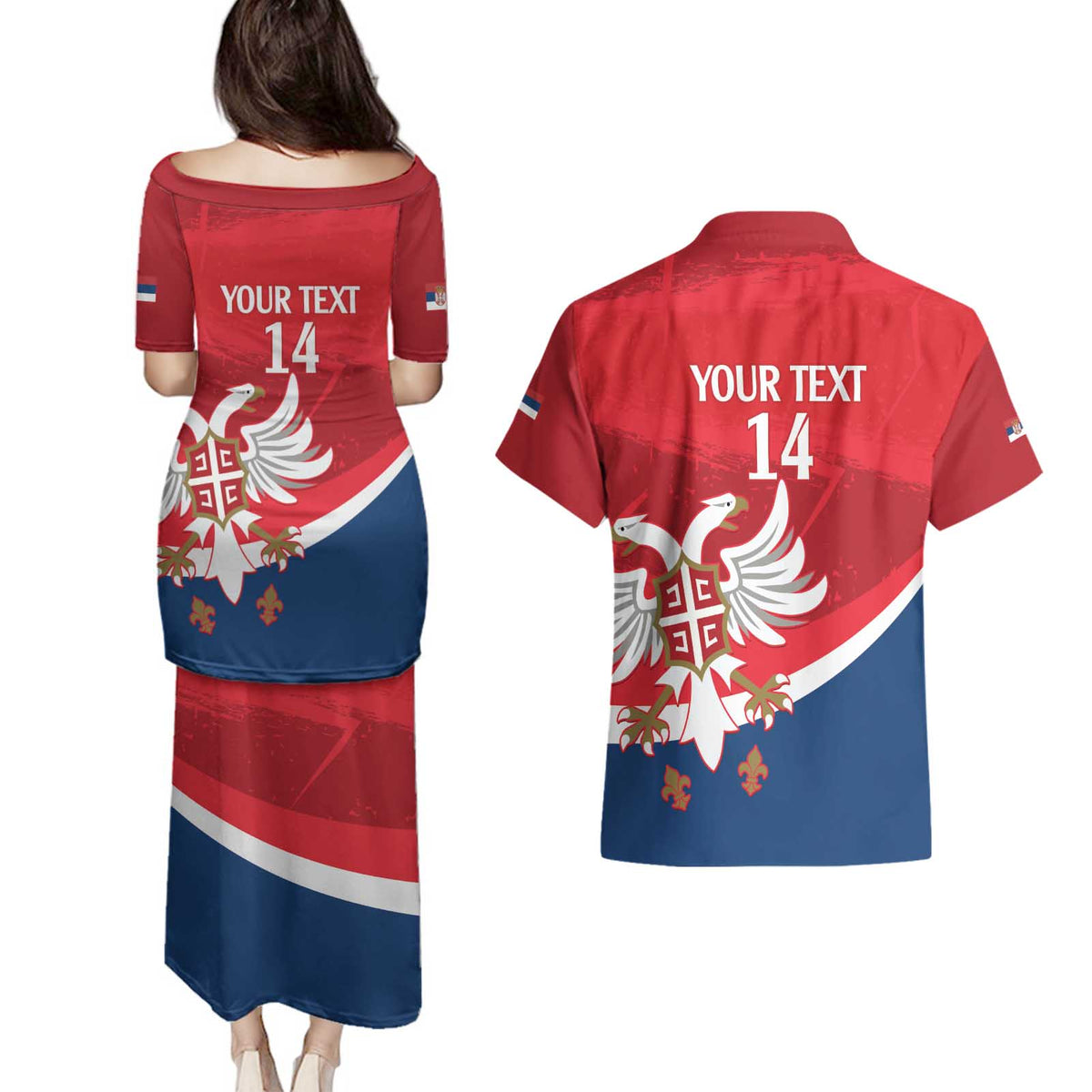Custom Serbia Football Couples Matching Puletasi and Hawaiian Shirt Come On Ealges Coat Of Arms Style