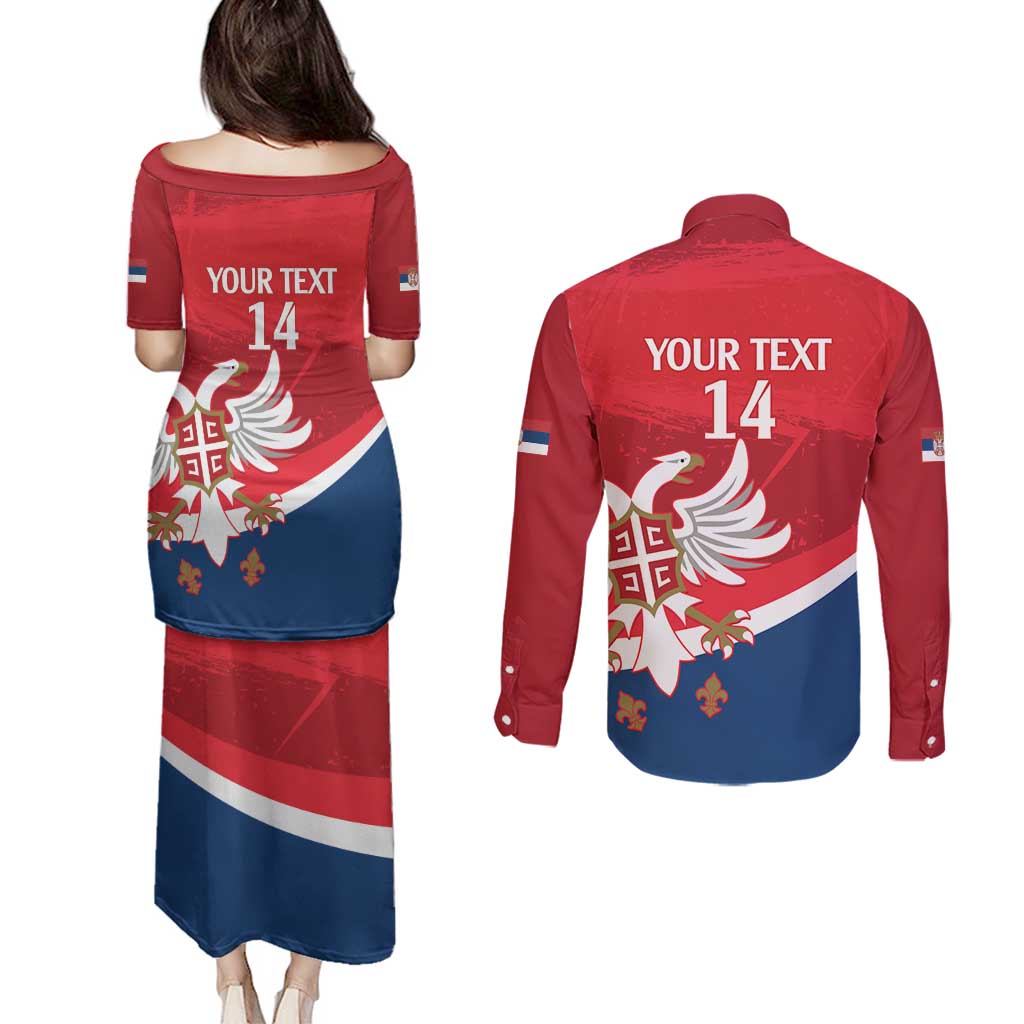 Custom Serbia Football Couples Matching Puletasi and Long Sleeve Button Shirt Come On Ealges Coat Of Arms Style