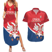 Custom Serbia Football Couples Matching Summer Maxi Dress and Hawaiian Shirt Come On Ealges Coat Of Arms Style