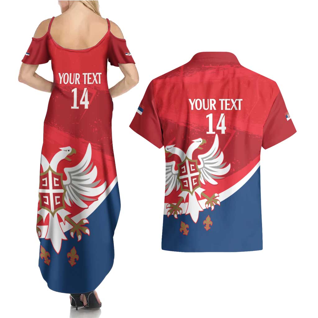 Custom Serbia Football Couples Matching Summer Maxi Dress and Hawaiian Shirt Come On Ealges Coat Of Arms Style
