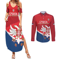 Custom Serbia Football Couples Matching Summer Maxi Dress and Long Sleeve Button Shirt Come On Ealges Coat Of Arms Style