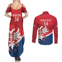 Custom Serbia Football Couples Matching Summer Maxi Dress and Long Sleeve Button Shirt Come On Ealges Coat Of Arms Style