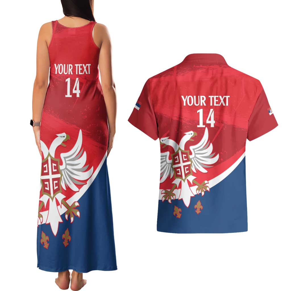 Custom Serbia Football Couples Matching Tank Maxi Dress and Hawaiian Shirt Come On Ealges Coat Of Arms Style