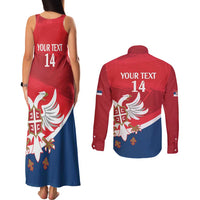 Custom Serbia Football Couples Matching Tank Maxi Dress and Long Sleeve Button Shirt Come On Ealges Coat Of Arms Style