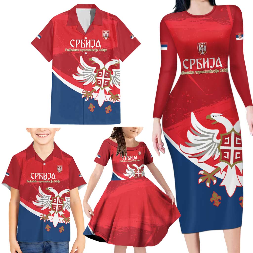 Custom Serbia Football Family Matching Long Sleeve Bodycon Dress and Hawaiian Shirt Come On Ealges Coat Of Arms Style