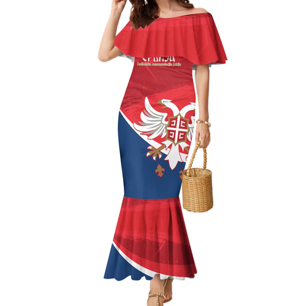 Custom Serbia Football Family Matching Mermaid Dress and Hawaiian Shirt Come On Ealges Coat Of Arms Style