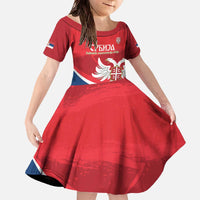 Custom Serbia Football Family Matching Off The Shoulder Long Sleeve Dress and Hawaiian Shirt Come On Ealges Coat Of Arms Style