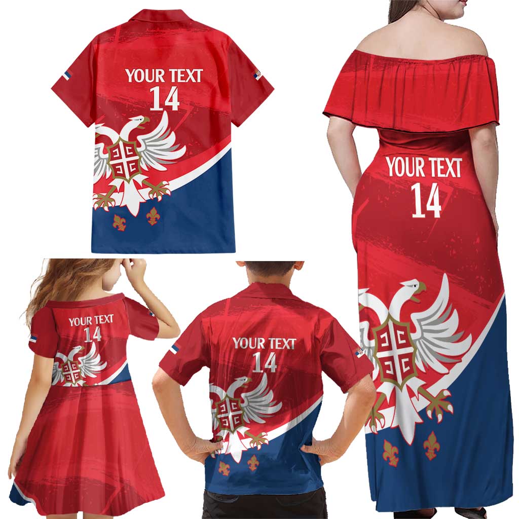 Custom Serbia Football Family Matching Off Shoulder Maxi Dress and Hawaiian Shirt Come On Ealges Coat Of Arms Style