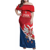 Custom Serbia Football Family Matching Off Shoulder Maxi Dress and Hawaiian Shirt Come On Ealges Coat Of Arms Style