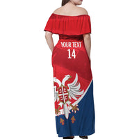 Custom Serbia Football Family Matching Off Shoulder Maxi Dress and Hawaiian Shirt Come On Ealges Coat Of Arms Style