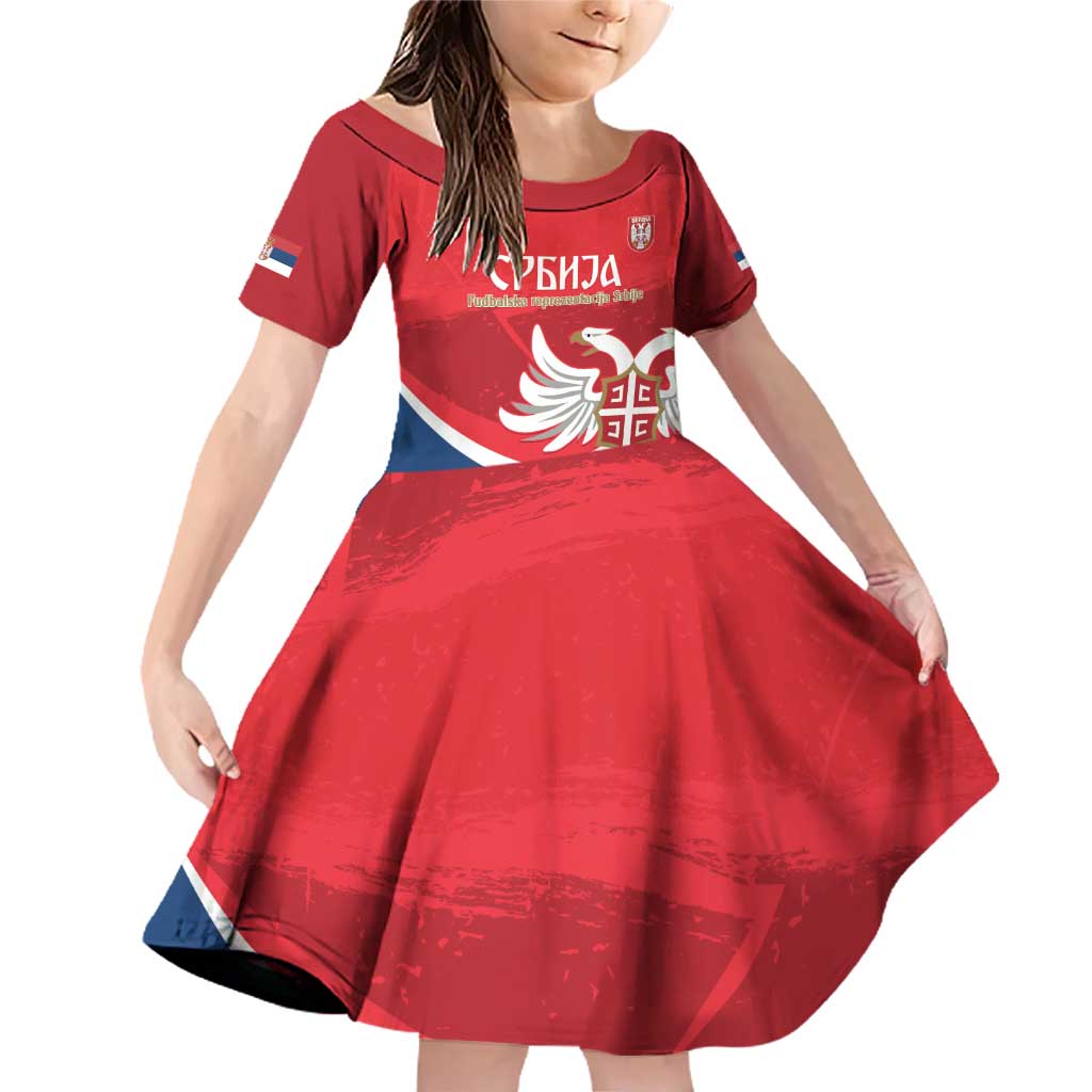 Custom Serbia Football Family Matching Off Shoulder Short Dress and Hawaiian Shirt Come On Ealges Coat Of Arms Style