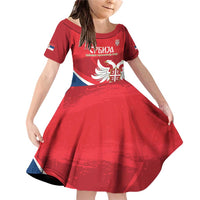 Custom Serbia Football Family Matching Off Shoulder Short Dress and Hawaiian Shirt Come On Ealges Coat Of Arms Style