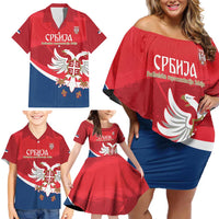 Custom Serbia Football Family Matching Off Shoulder Short Dress and Hawaiian Shirt Come On Ealges Coat Of Arms Style