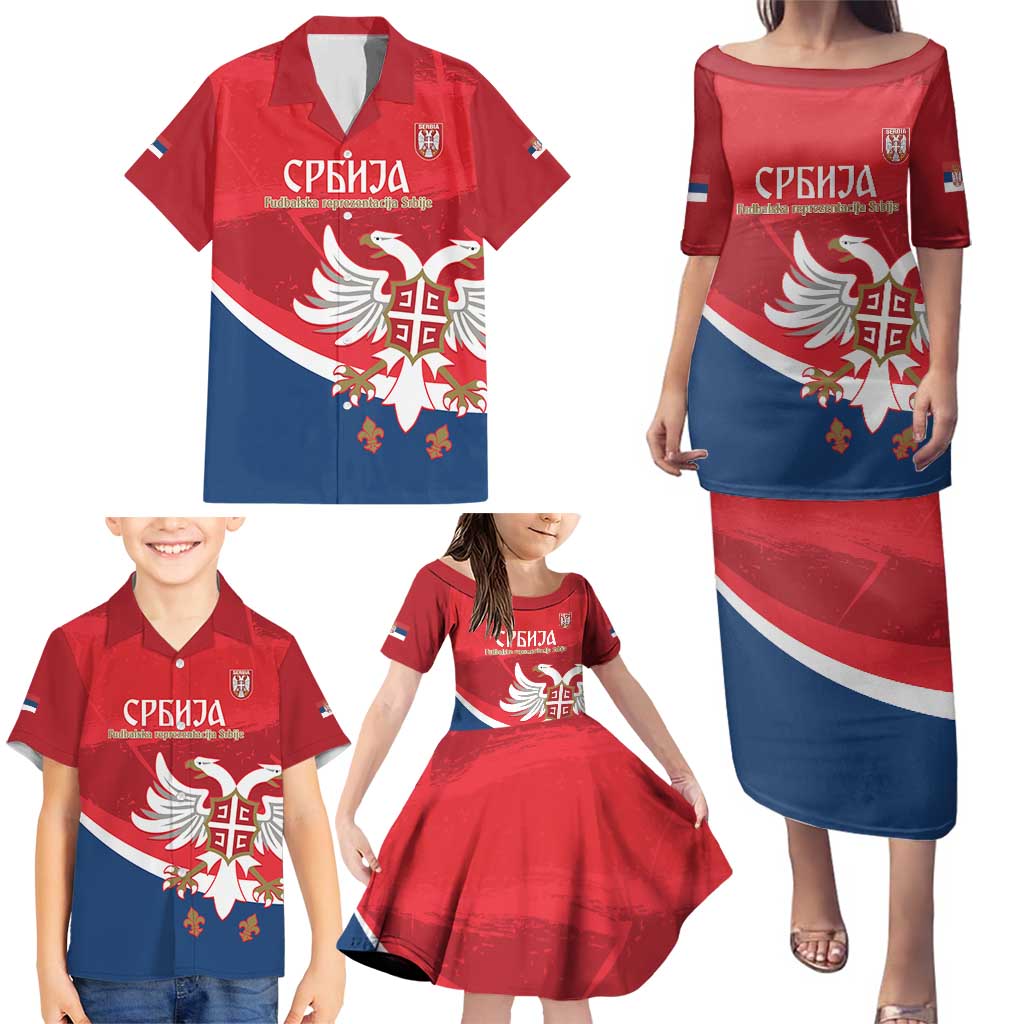 Custom Serbia Football Family Matching Puletasi and Hawaiian Shirt Come On Ealges Coat Of Arms Style