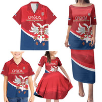 Custom Serbia Football Family Matching Puletasi and Hawaiian Shirt Come On Ealges Coat Of Arms Style